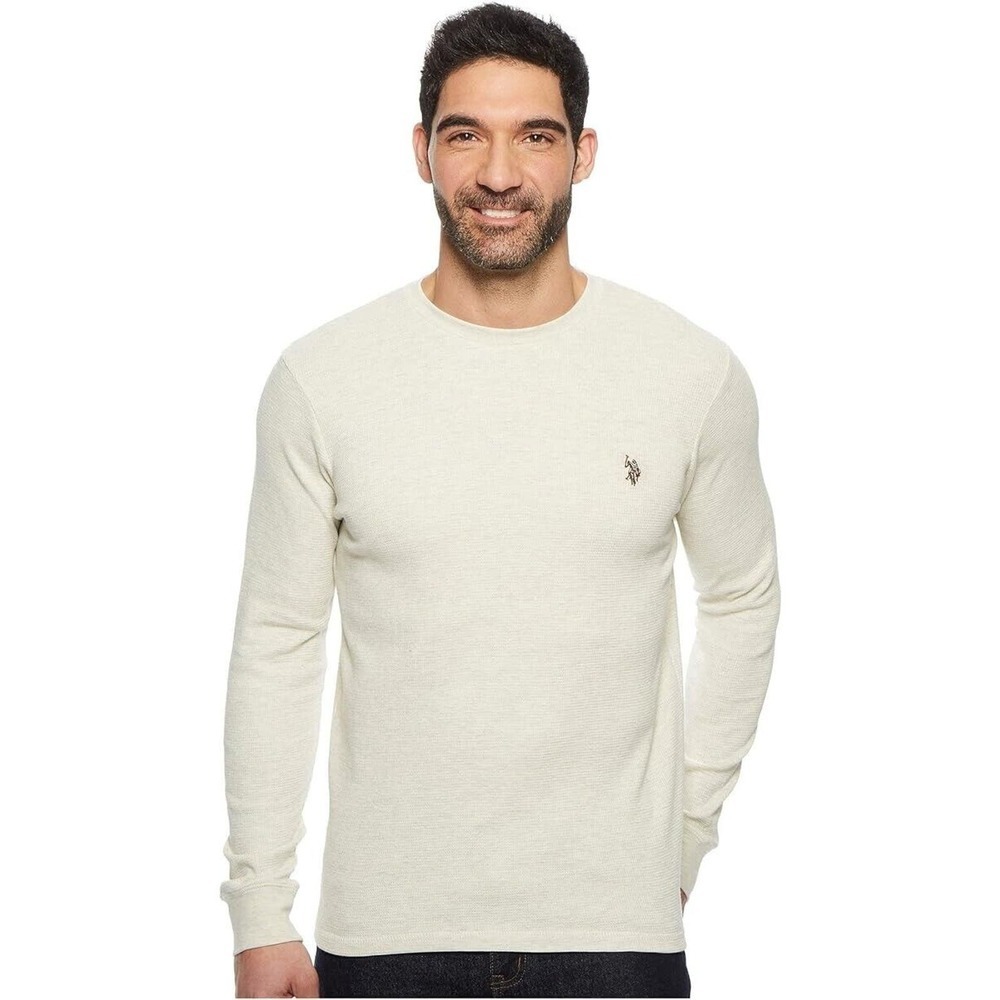 U.S. Polo Assn Thermal Shirt Crew Neck Waffle Knit Logo Linen Beige Men's sz XL - Picture 2 of 7